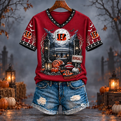 PREMIUM NFL X CIN EXCLUSIVE SPOOKY NIGHT VNECK- TSHIRT LIMITED EDITION