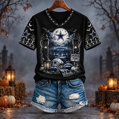 PREMIUM NFL X DAL EXCLUSIVE SPOOKY NIGHT VNECK- TSHIRT LIMITED EDITION