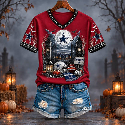 PREMIUM NFL X DAL EXCLUSIVE SPOOKY NIGHT VNECK- TSHIRT LIMITED EDITION
