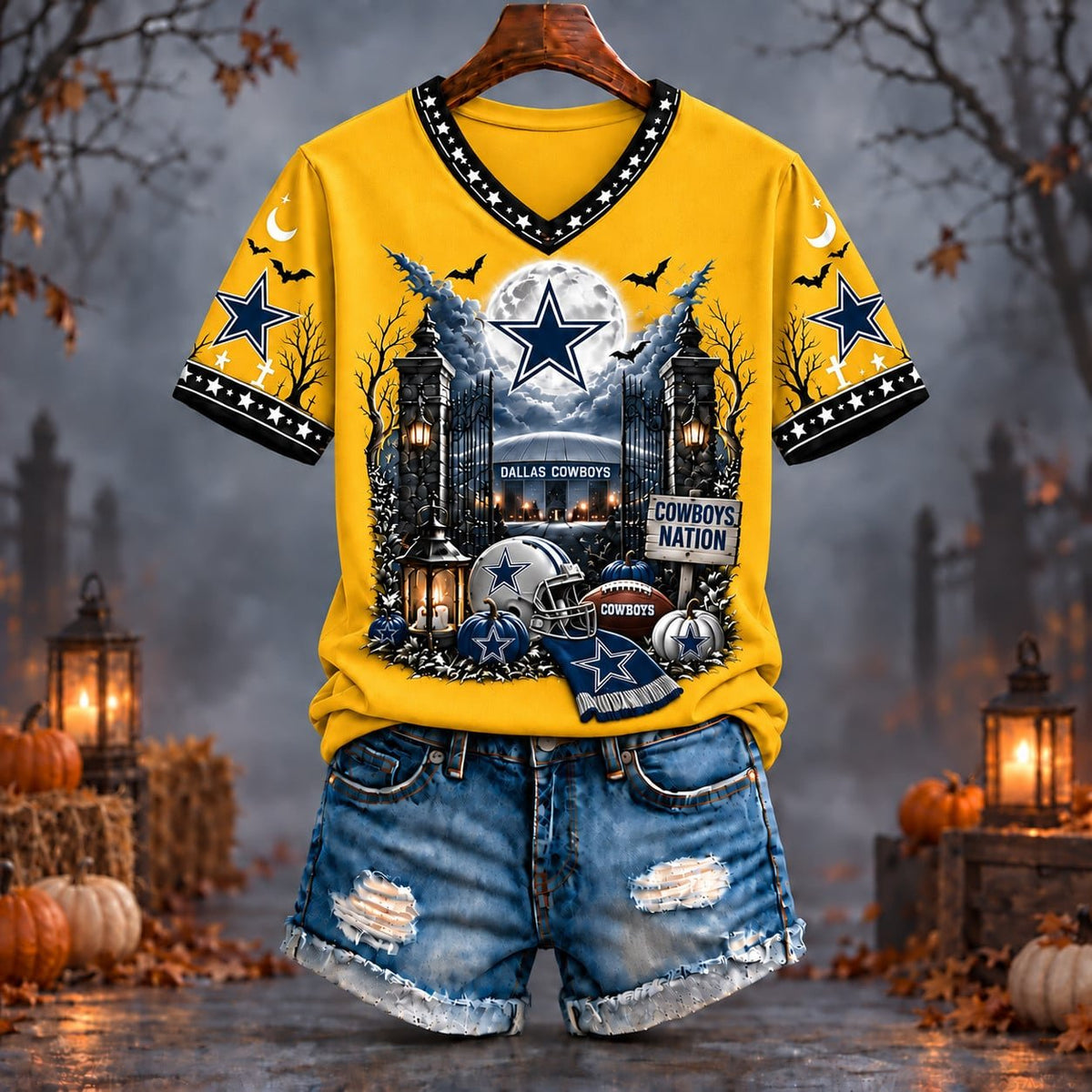 PREMIUM NFL X DAL EXCLUSIVE SPOOKY NIGHT VNECK- TSHIRT LIMITED EDITION
