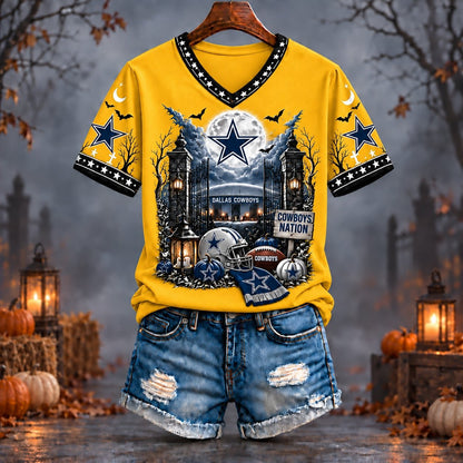 PREMIUM NFL X DAL EXCLUSIVE SPOOKY NIGHT VNECK- TSHIRT LIMITED EDITION