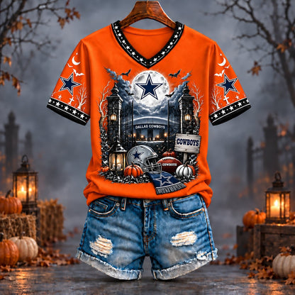 PREMIUM NFL X DAL EXCLUSIVE SPOOKY NIGHT VNECK- TSHIRT LIMITED EDITION