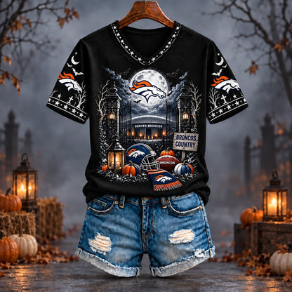 PREMIUM NFL X DEN EXCLUSIVE SPOOKY NIGHT VNECK- TSHIRT LIMITED EDITION