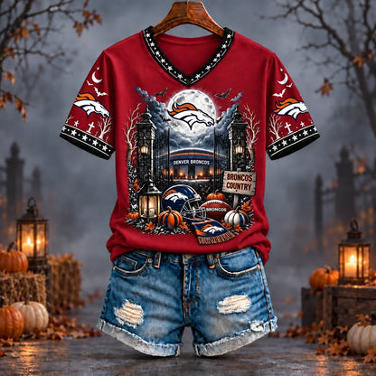 PREMIUM NFL X DEN EXCLUSIVE SPOOKY NIGHT VNECK- TSHIRT LIMITED EDITION