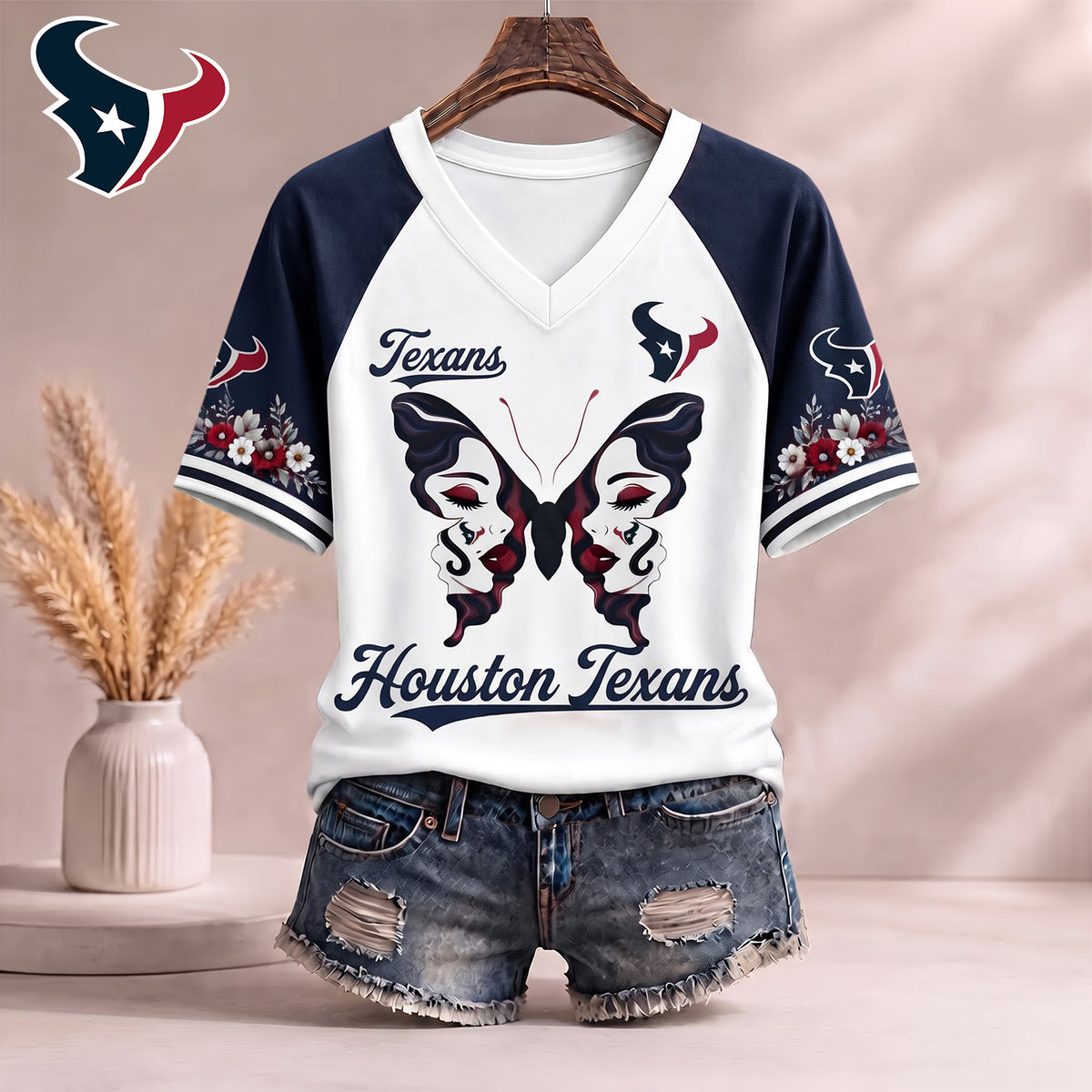 PREMIUM NFL X HOU EXCLUSIVE Butterfly Wings V-Neck Shirt V3 Limited Edition