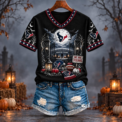 PREMIUM NFL X HOU EXCLUSIVE SPOOKY NIGHT VNECK- TSHIRT LIMITED EDITION
