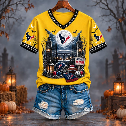 PREMIUM NFL X HOU EXCLUSIVE SPOOKY NIGHT VNECK- TSHIRT LIMITED EDITION