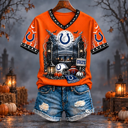 PREMIUM NFL X IND EXCLUSIVE SPOOKY NIGHT VNECK- TSHIRT LIMITED EDITION