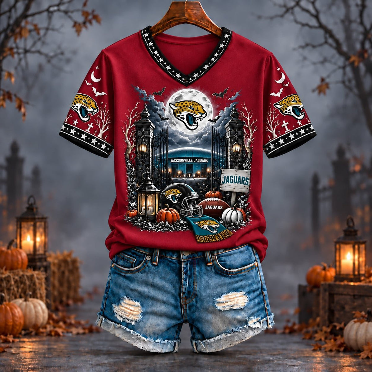 PREMIUM NFL X JAC EXCLUSIVE SPOOKY NIGHT VNECK- TSHIRT LIMITED EDITION