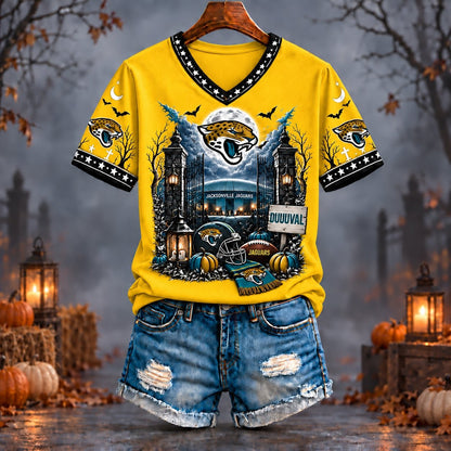 PREMIUM NFL X JAC EXCLUSIVE SPOOKY NIGHT VNECK- TSHIRT LIMITED EDITION