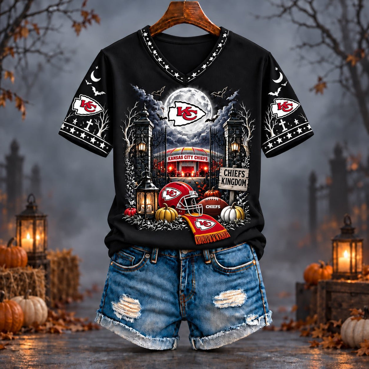 PREMIUM NFL X KC EXCLUSIVE SPOOKY NIGHT VNECK- TSHIRT LIMITED EDITION