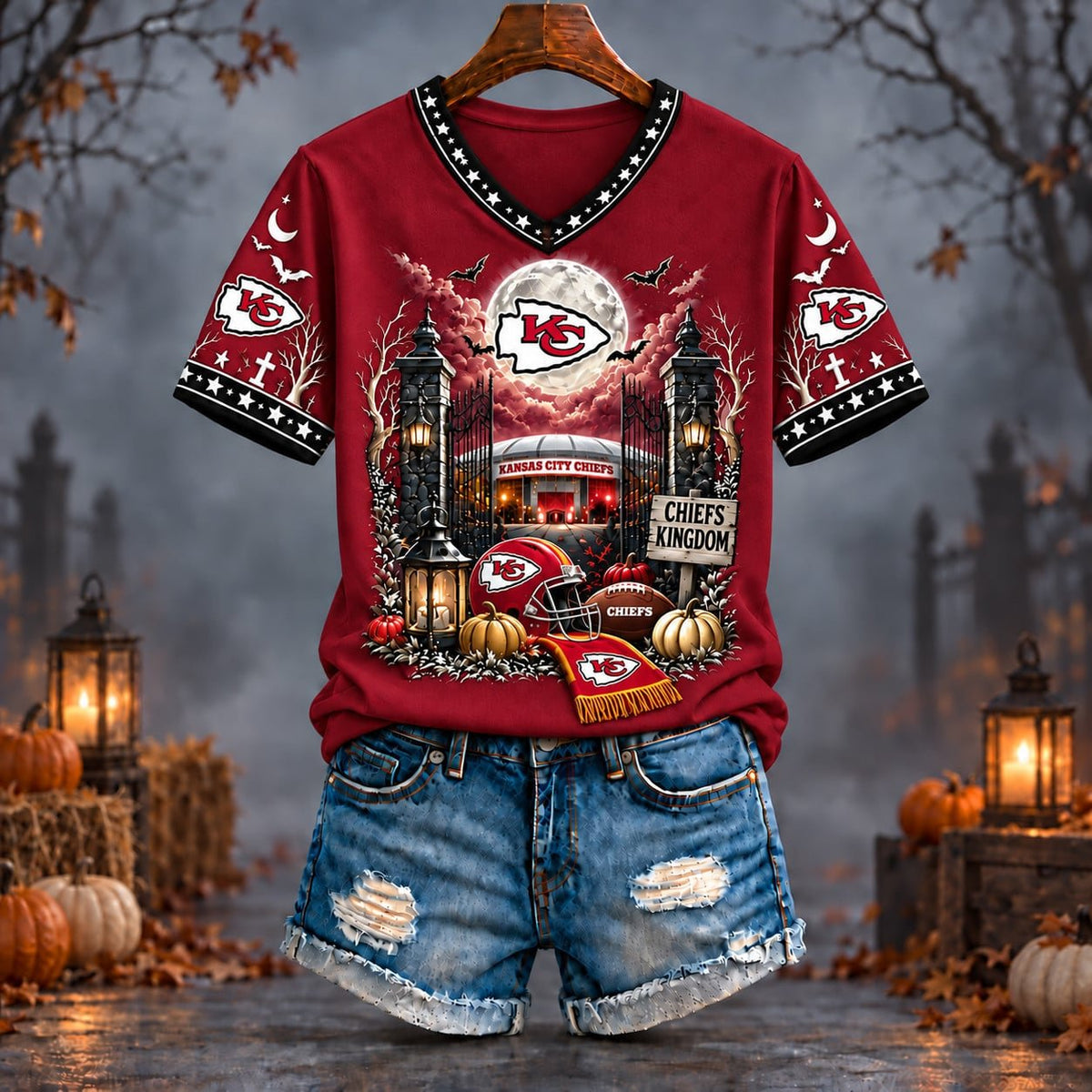 PREMIUM NFL X KC EXCLUSIVE SPOOKY NIGHT VNECK- TSHIRT LIMITED EDITION