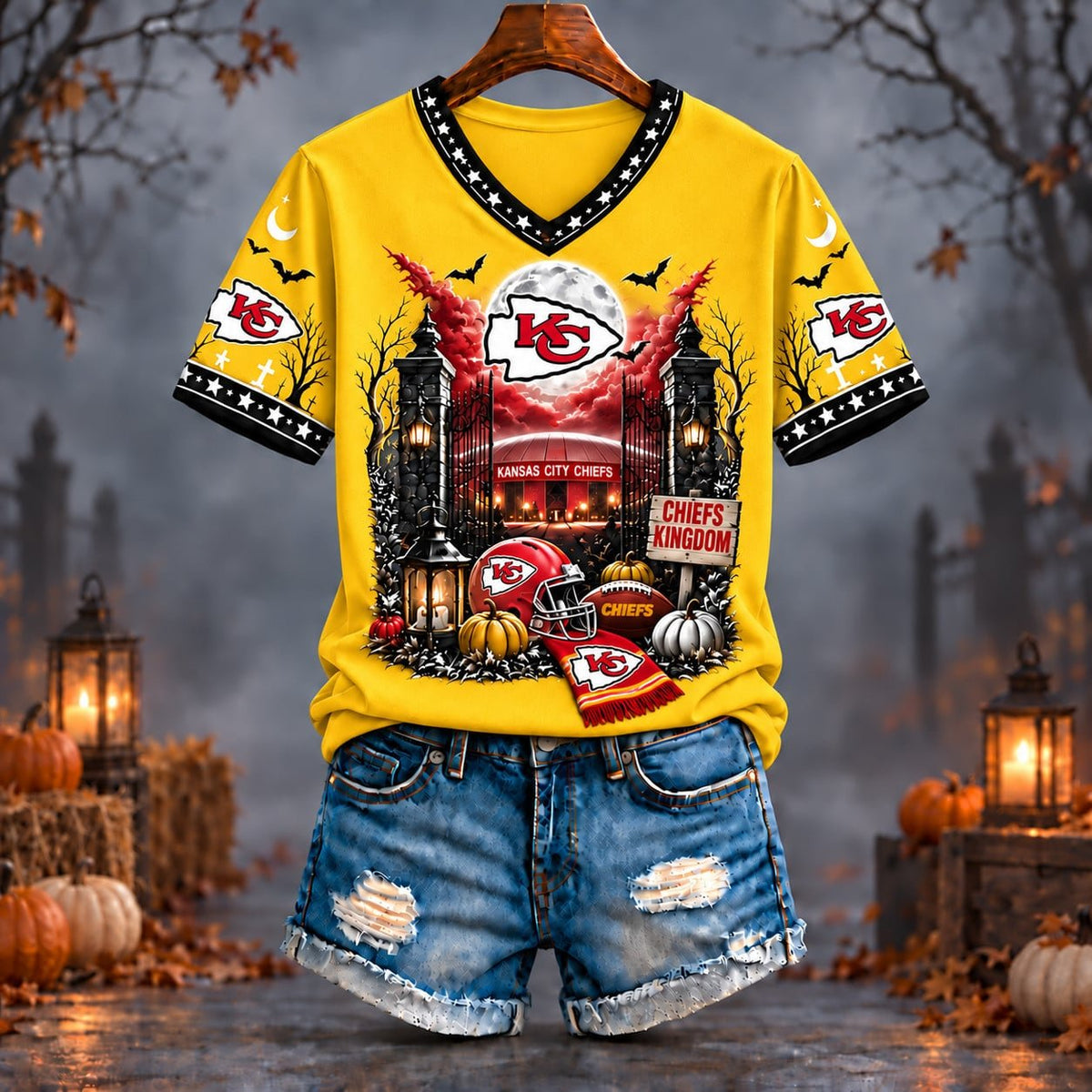 PREMIUM NFL X KC EXCLUSIVE SPOOKY NIGHT VNECK- TSHIRT LIMITED EDITION