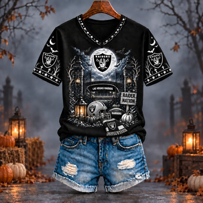PREMIUM NFL X LV EXCLUSIVE SPOOKY NIGHT VNECK- TSHIRT LIMITED EDITION