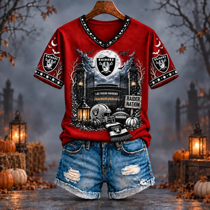 PREMIUM NFL X LV EXCLUSIVE SPOOKY NIGHT VNECK- TSHIRT LIMITED EDITION