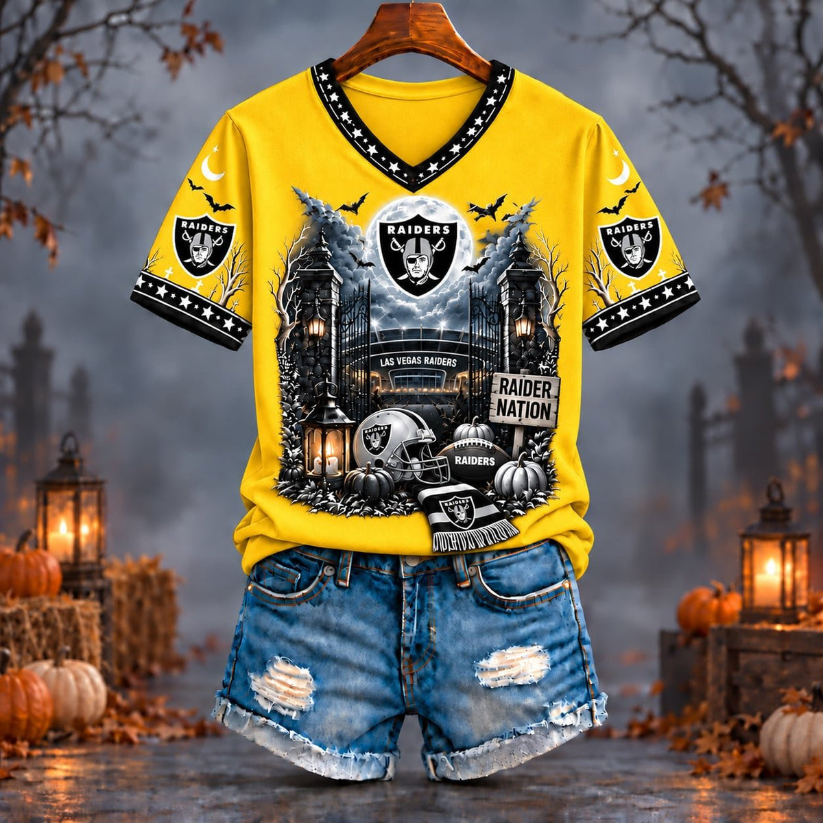 PREMIUM NFL X LV EXCLUSIVE SPOOKY NIGHT VNECK- TSHIRT LIMITED EDITION