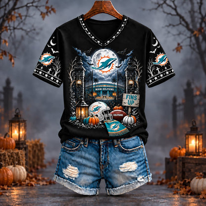 PREMIUM NFL X MIA EXCLUSIVE SPOOKY NIGHT VNECK- TSHIRT LIMITED EDITION