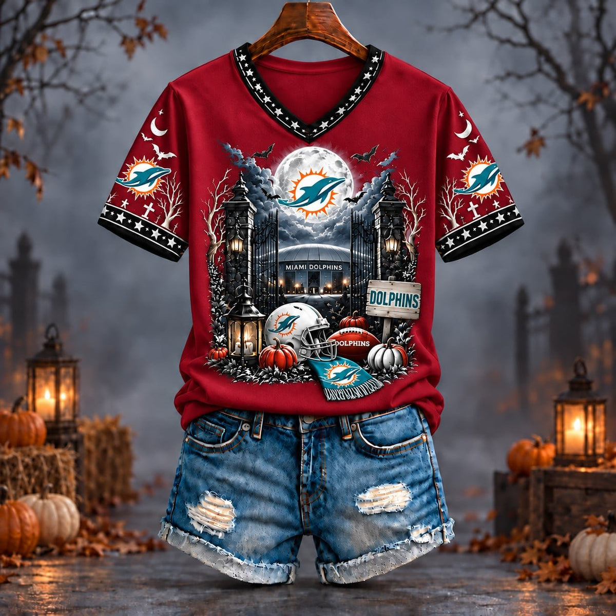 PREMIUM NFL X MIA EXCLUSIVE SPOOKY NIGHT VNECK- TSHIRT LIMITED EDITION