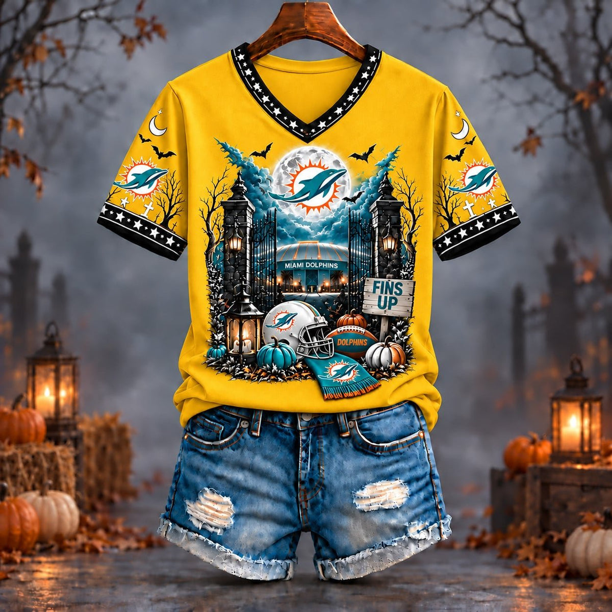 PREMIUM NFL X MIA EXCLUSIVE SPOOKY NIGHT VNECK- TSHIRT LIMITED EDITION