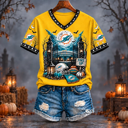 PREMIUM NFL X MIA EXCLUSIVE SPOOKY NIGHT VNECK- TSHIRT LIMITED EDITION