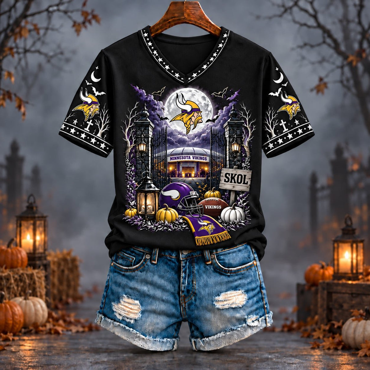 PREMIUM NFL X MIN EXCLUSIVE SPOOKY NIGHT VNECK- TSHIRT LIMITED EDITION