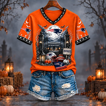 PREMIUM NFL X NE EXCLUSIVE SPOOKY NIGHT VNECK- TSHIRT LIMITED EDITION