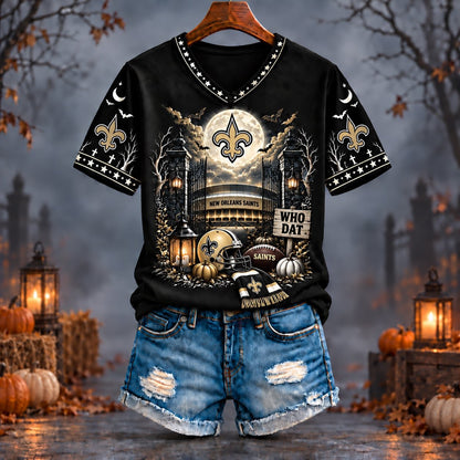 PREMIUM NFL X NO EXCLUSIVE SPOOKY NIGHT VNECK- TSHIRT LIMITED EDITION