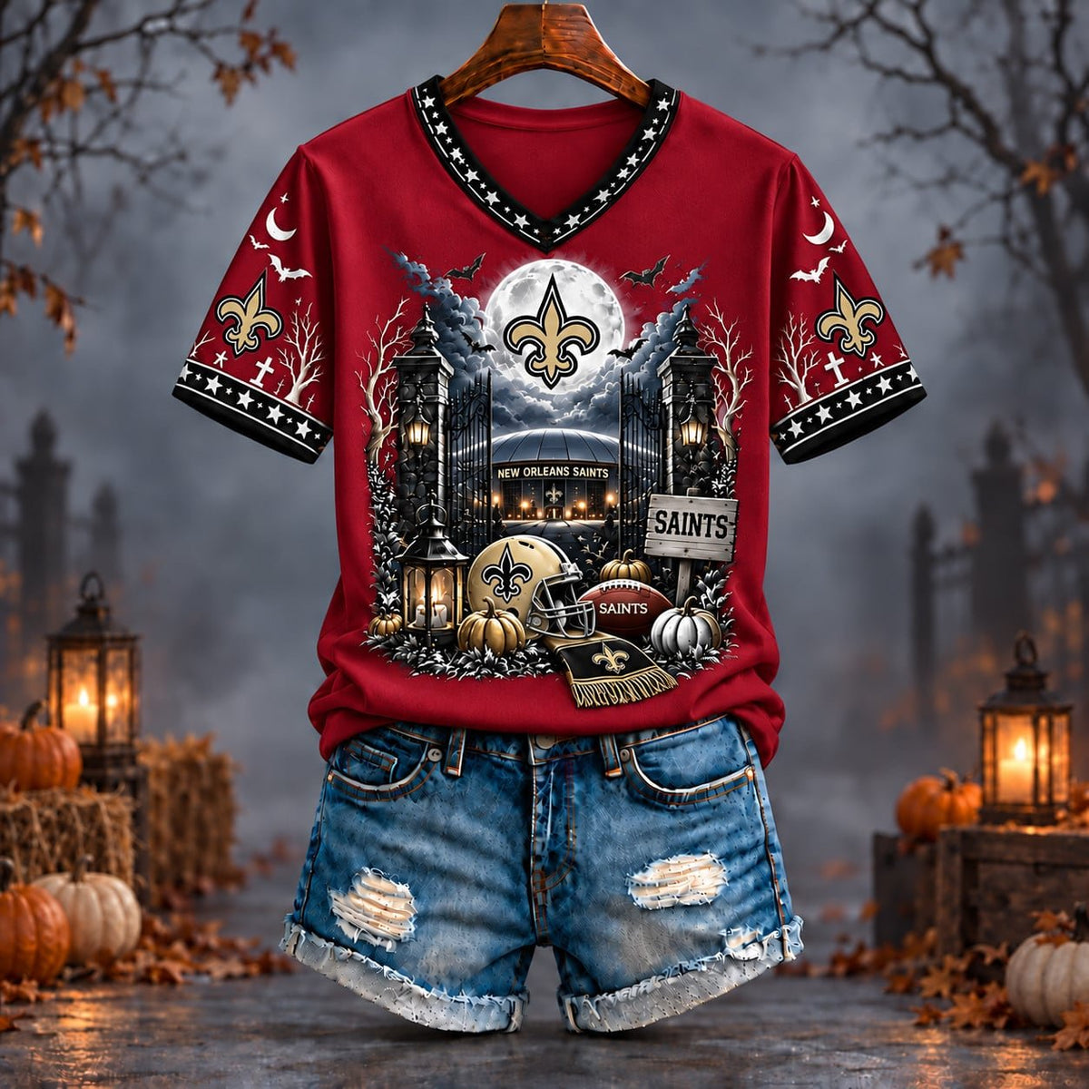 PREMIUM NFL X NO EXCLUSIVE SPOOKY NIGHT VNECK- TSHIRT LIMITED EDITION