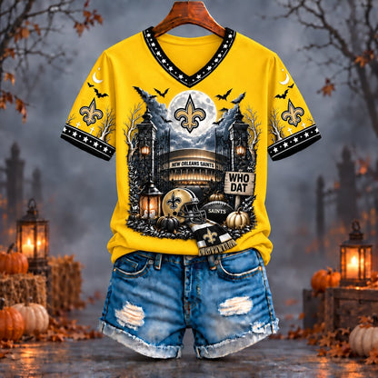 PREMIUM NFL X NO EXCLUSIVE SPOOKY NIGHT VNECK- TSHIRT LIMITED EDITION