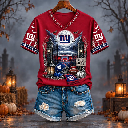PREMIUM NFL X NYG EXCLUSIVE SPOOKY NIGHT VNECK- TSHIRT LIMITED EDITION