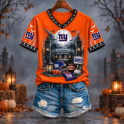 PREMIUM NFL X NYG EXCLUSIVE SPOOKY NIGHT VNECK- TSHIRT LIMITED EDITION