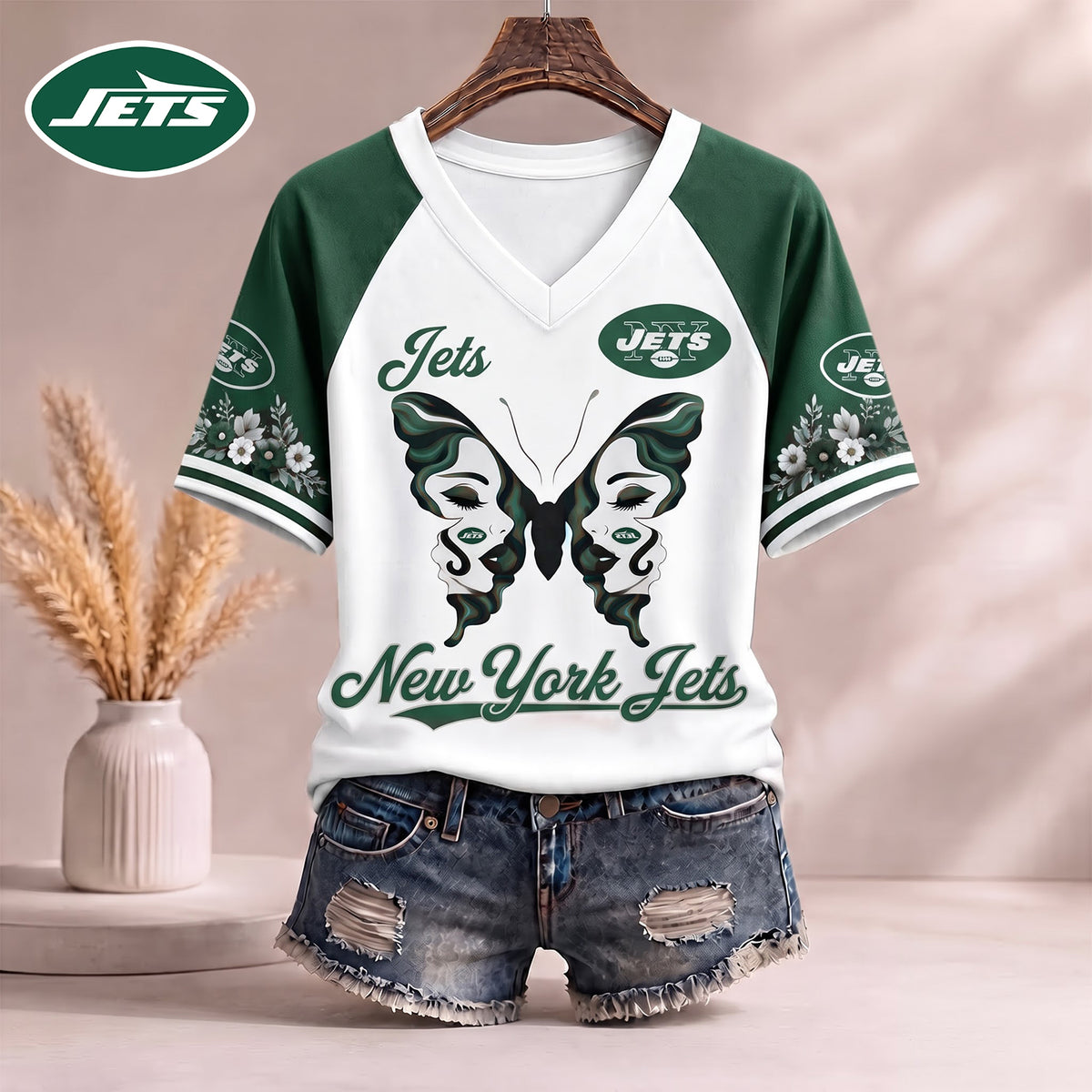 PREMIUM NFL X NYJ EXCLUSIVE Butterfly Wings V-Neck Shirt V3 Limited Edition