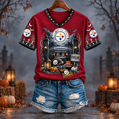 PREMIUM NFL X PIT EXCLUSIVE SPOOKY NIGHT VNECK- TSHIRT LIMITED EDITION