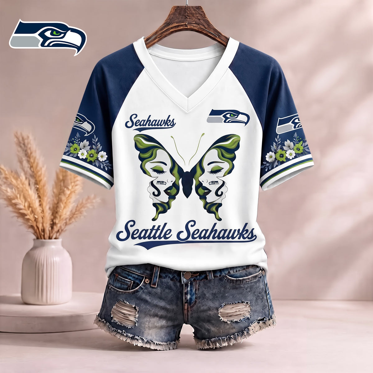 PREMIUM NFL X SEA EXCLUSIVE Butterfly Wings V-Neck Shirt V3 Limited Edition