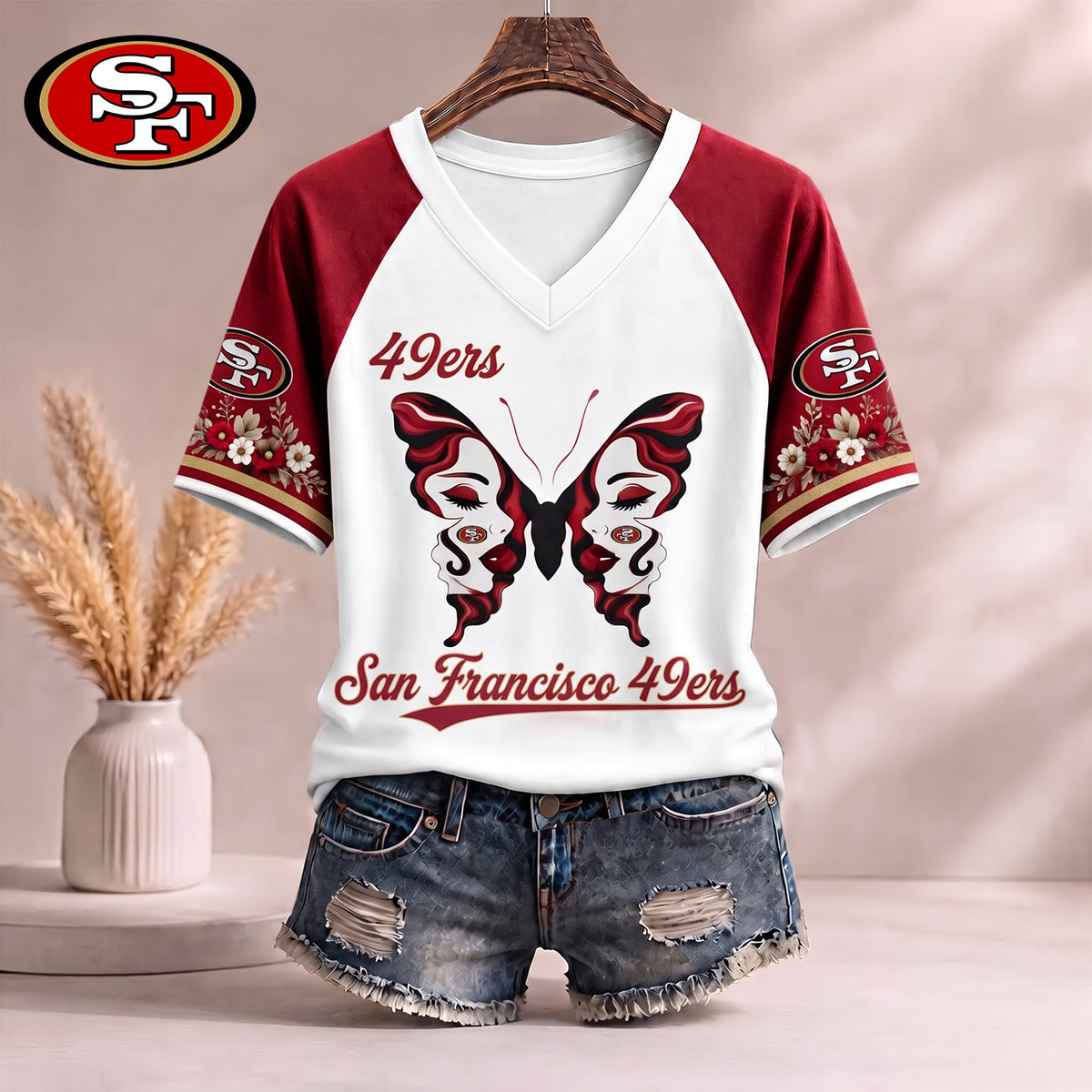 PREMIUM NFL X SF EXCLUSIVE Butterfly Wings V-Neck Shirt V3 Limited Edition
