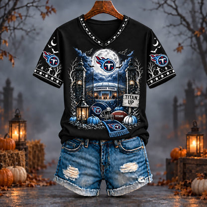 PREMIUM NFL X TEN EXCLUSIVE SPOOKY NIGHT VNECK- TSHIRT LIMITED EDITION