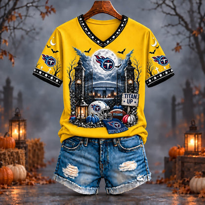 PREMIUM NFL X TEN EXCLUSIVE SPOOKY NIGHT VNECK- TSHIRT LIMITED EDITION