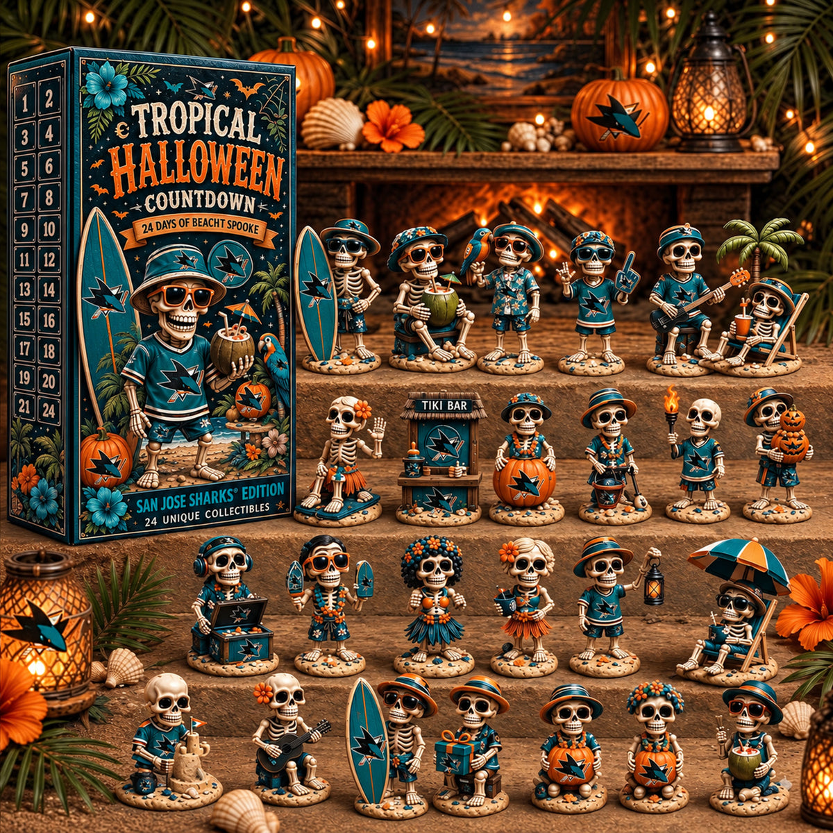 PREMIUM NHL x SJS EXCLUSIVE Tropical Skeleton 24 Days Of Halloween Advent Calendar Gift For Fan Hockey LIMITED EDITION
