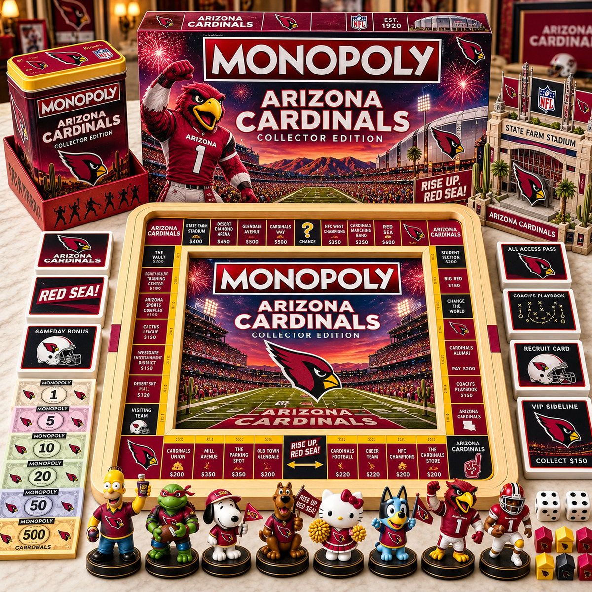 Premium NFL AC Monopoly Collector’s Edition Board Game Set with Mini Figures & Accessories
