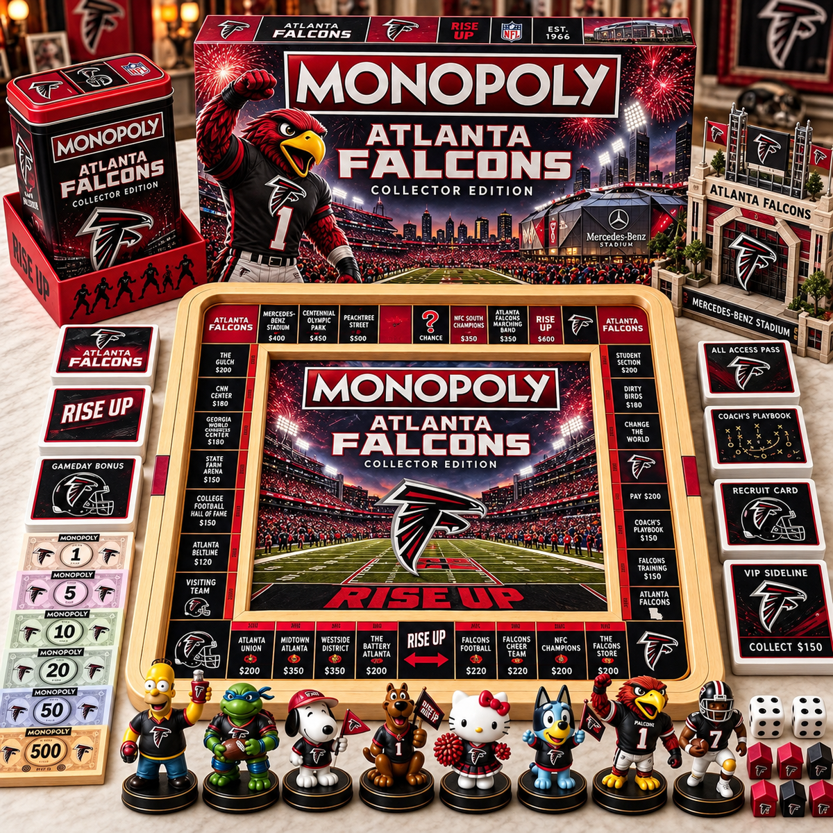 Premium NFL AF Monopoly Collector’s Edition Board Game Set with Mini Figures & Accessories