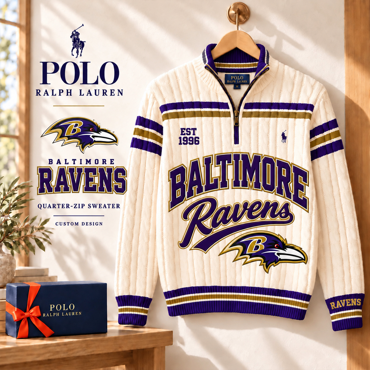 Premium NFL BR Long Zip Polo Shirt