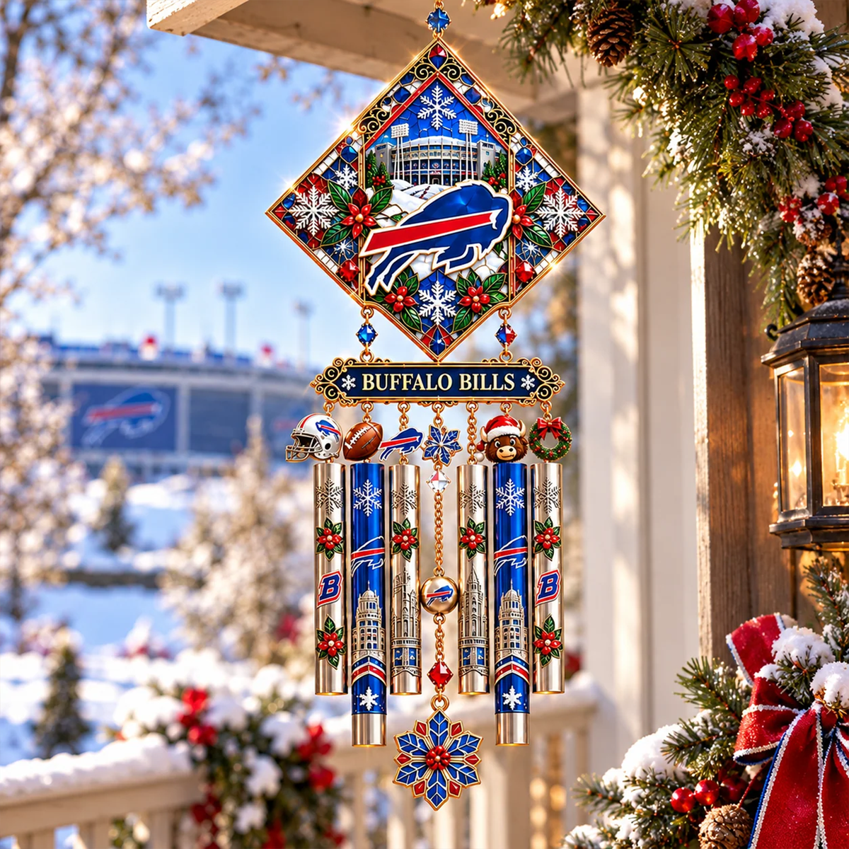 Premium NFL BUF Christmas Stainted Glass Wind Chime