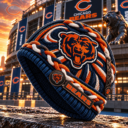 Premium NFL CHI Embroidered Cable Knit Beanie Hat