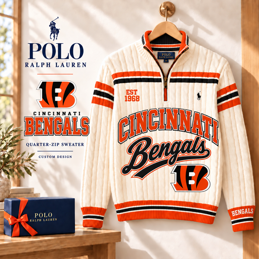 Premium NFL CIN Long Zip Polo Shirt