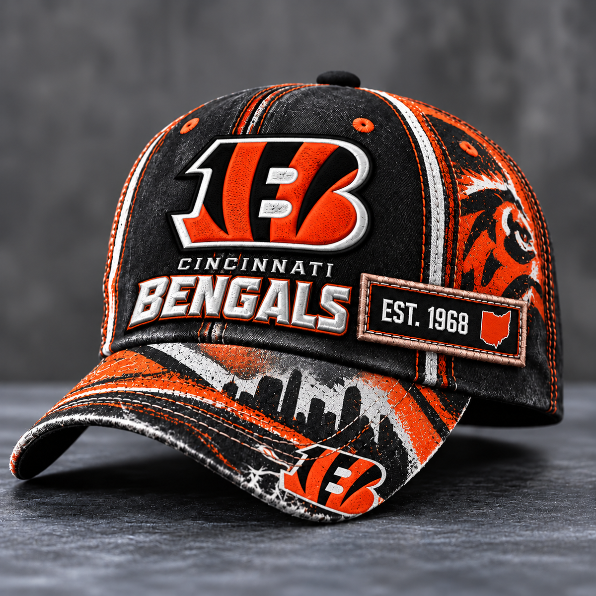 Premium NFL CIN Vintage Distressed Embroidered Cap