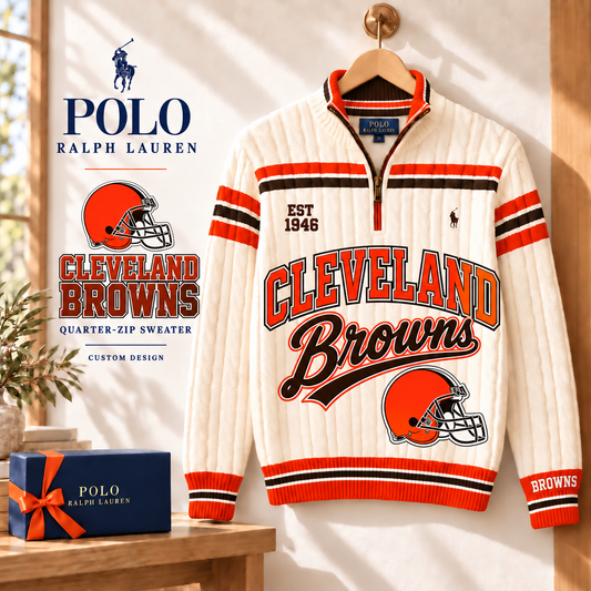 Premium NFL CLE Long Zip Polo Shirt
