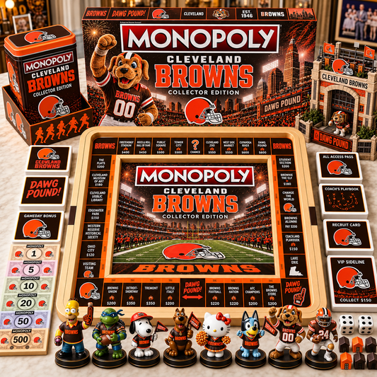 Premium NFL CLE Monopoly Collector’s Edition Board Game Set with Mini Figures & Accessories