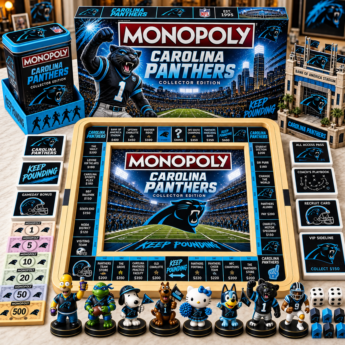 Premium NFL CP Monopoly Collector’s Edition Board Game Set with Mini Figures & Accessories