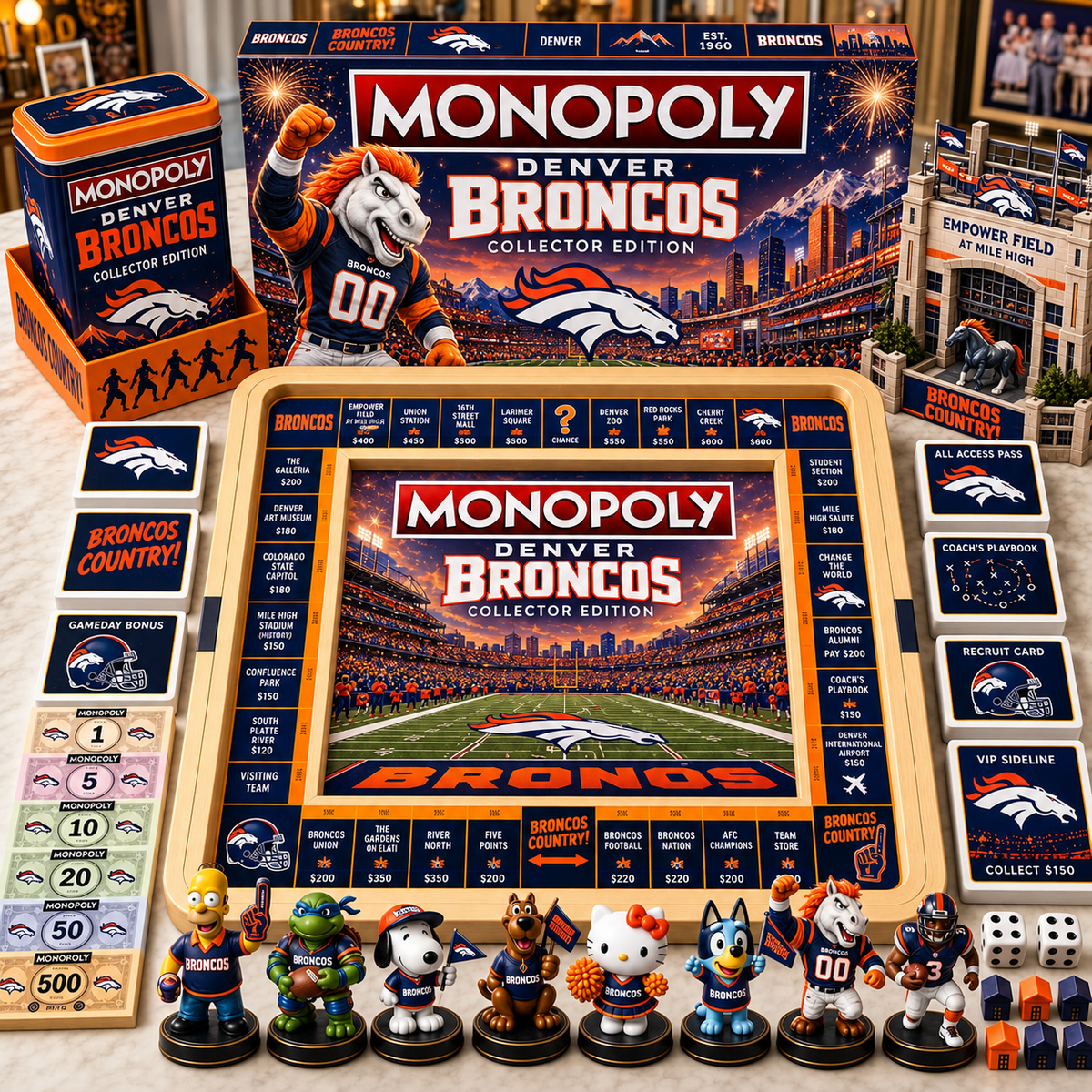 Premium NFL DB Monopoly Collector’s Edition Board Game Set with Mini Figures & Accessories