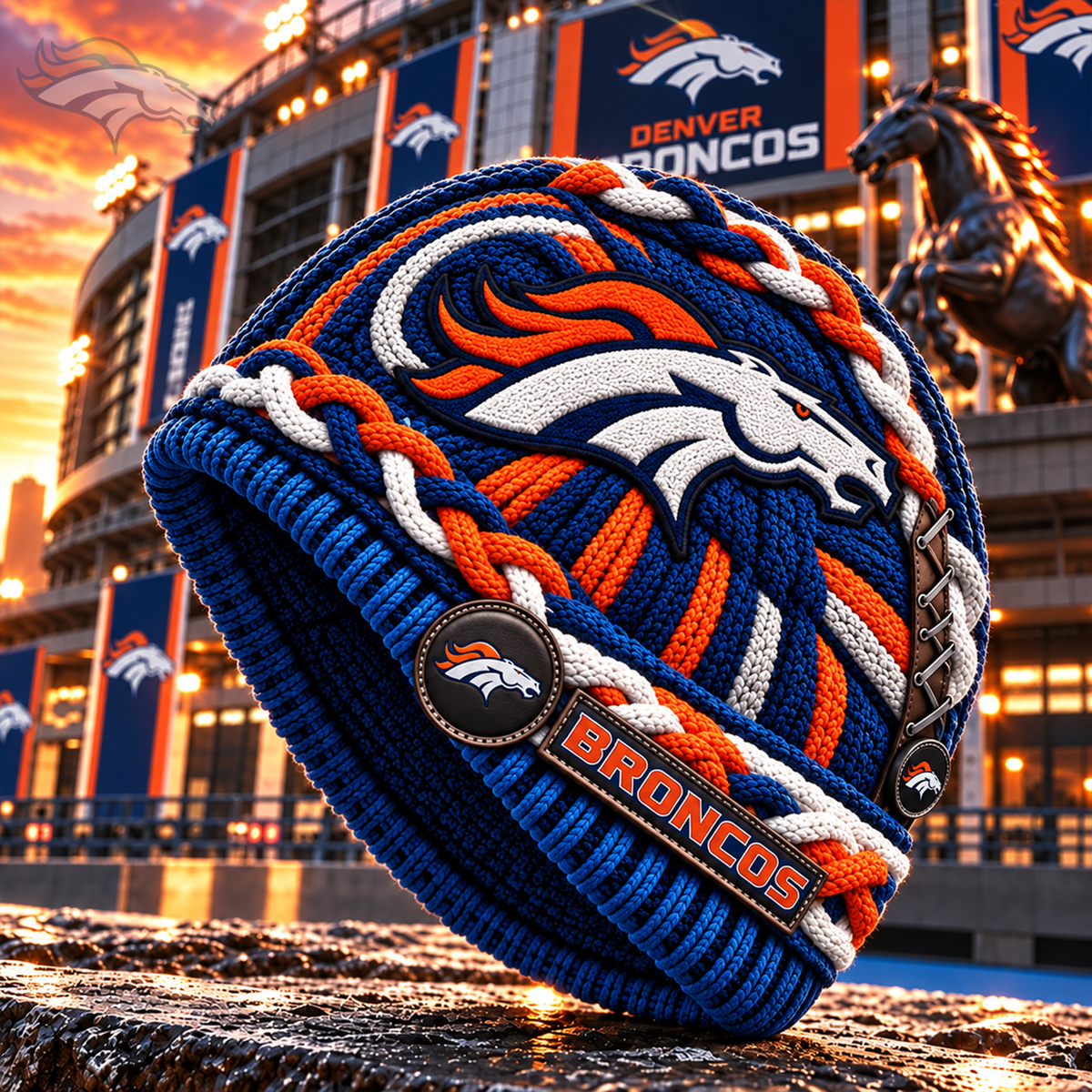 Premium NFL DEN Embroidered Cable Knit Beanie Hat
